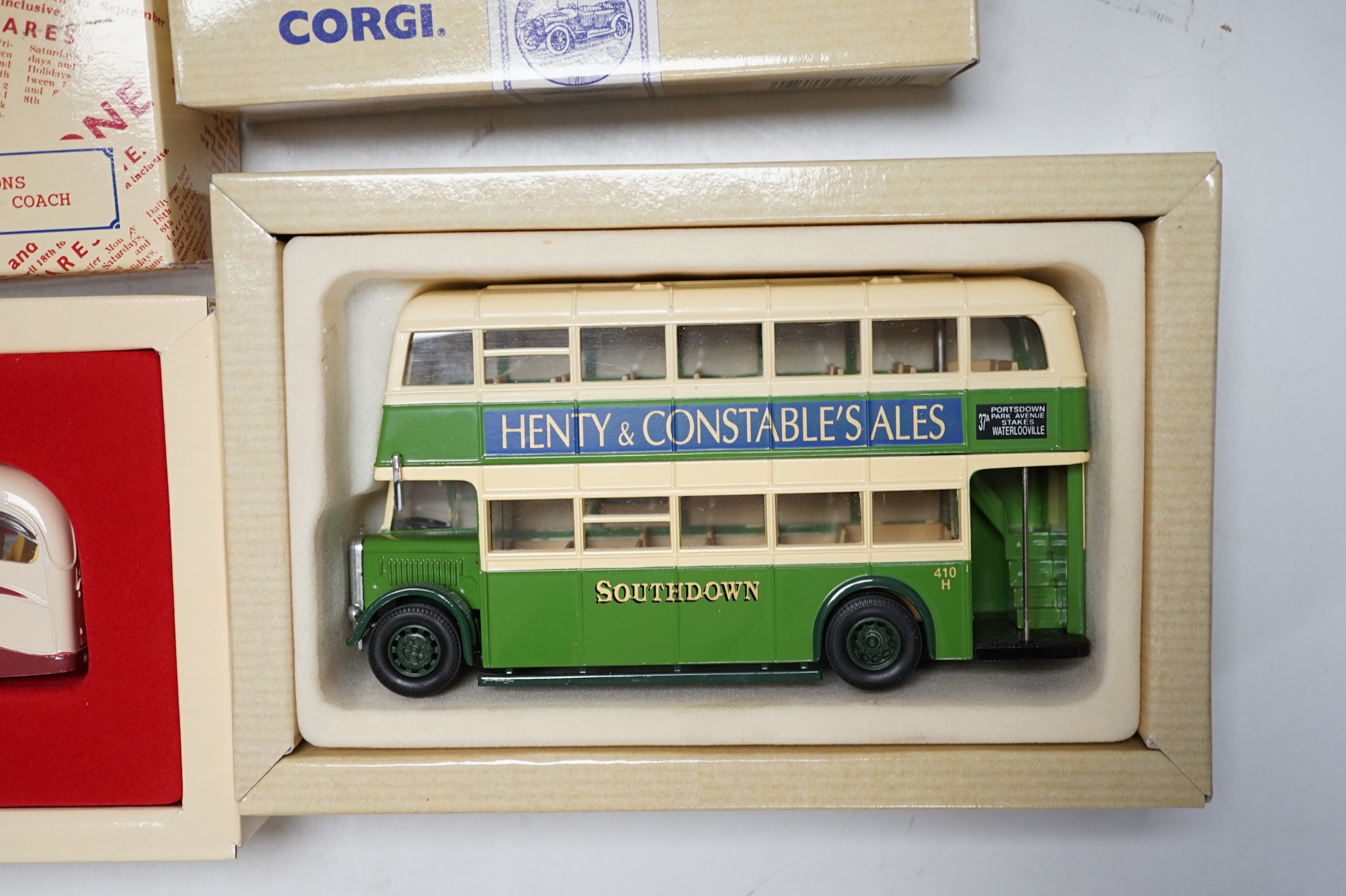 Twenty-two boxed Corgi Classics buses and coaches, etc., including a 50th anniversary Routemaster, Bedford OB coaches, etc.